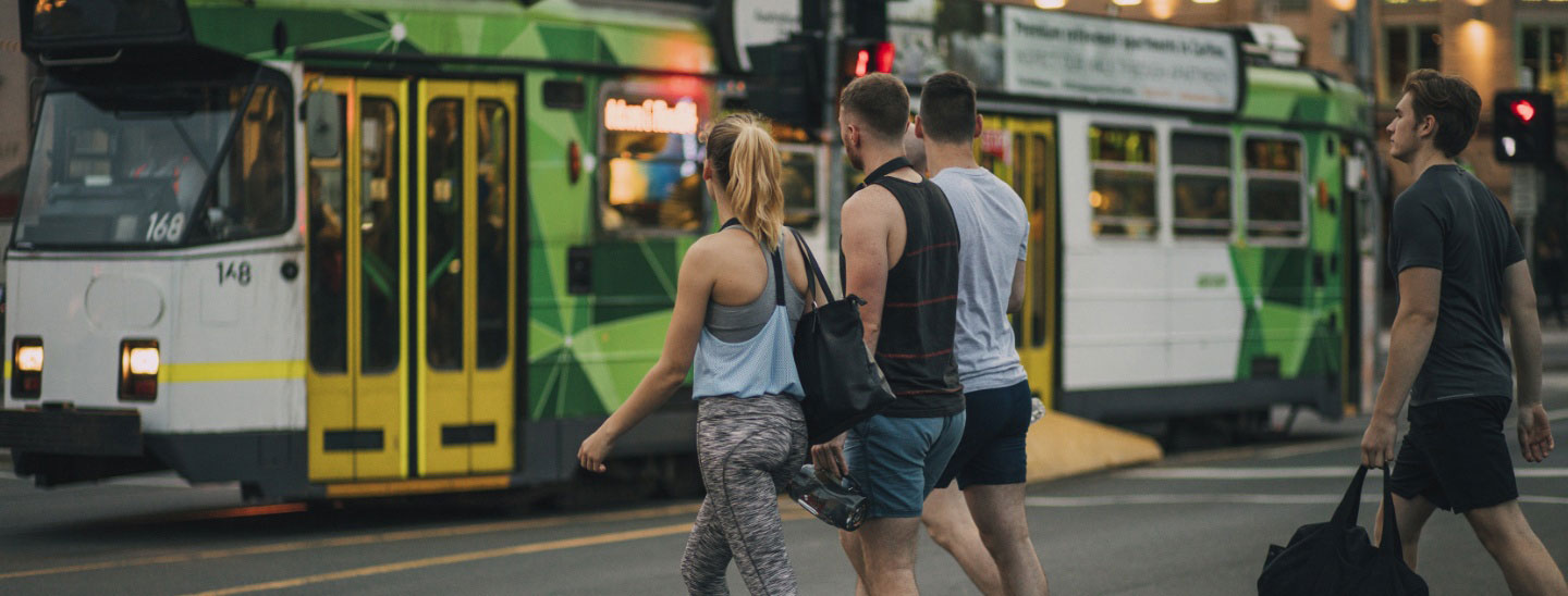 Group walking across road